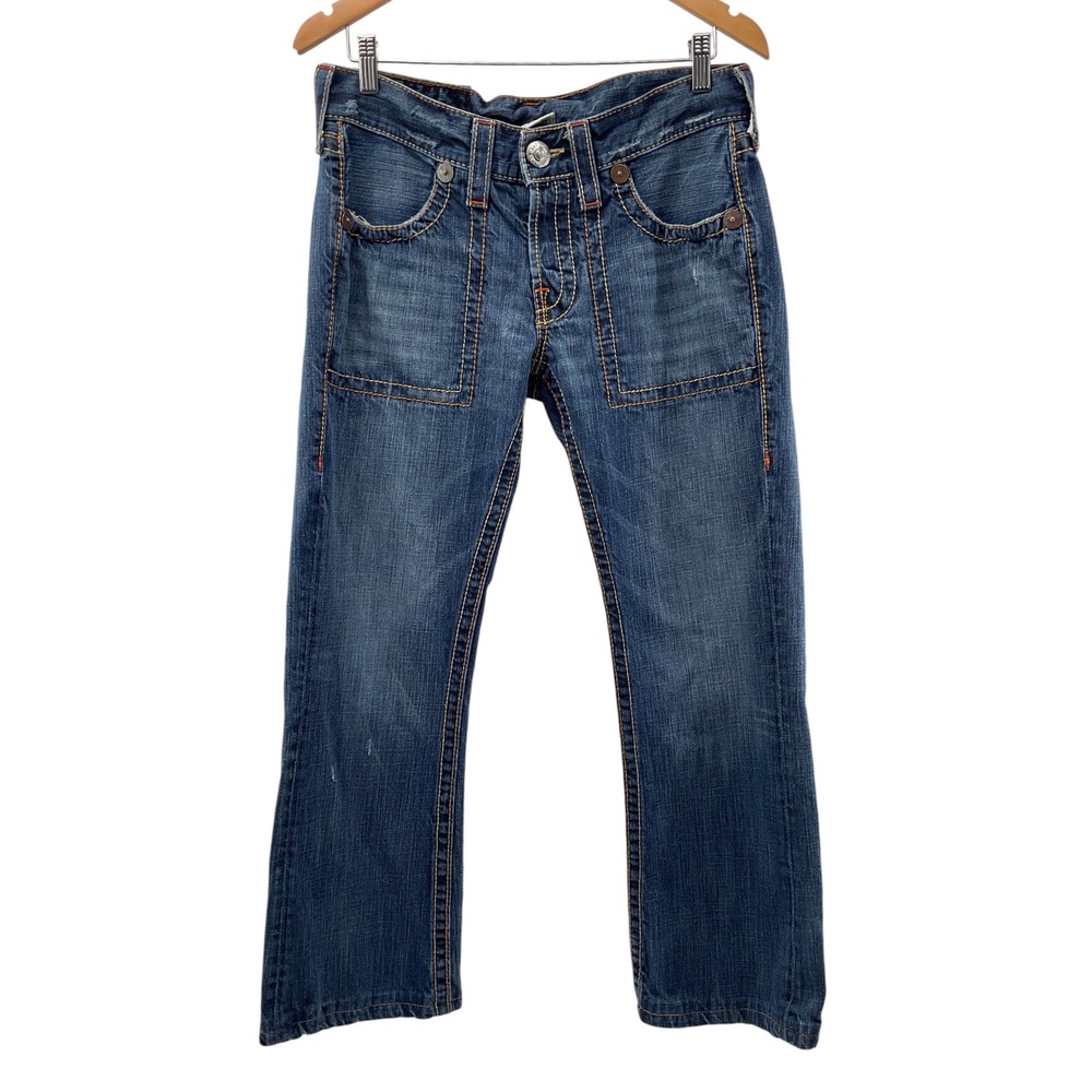 True Religion Tony Big T Blue Straight Leg Jeans Contrast Stitch Size 30